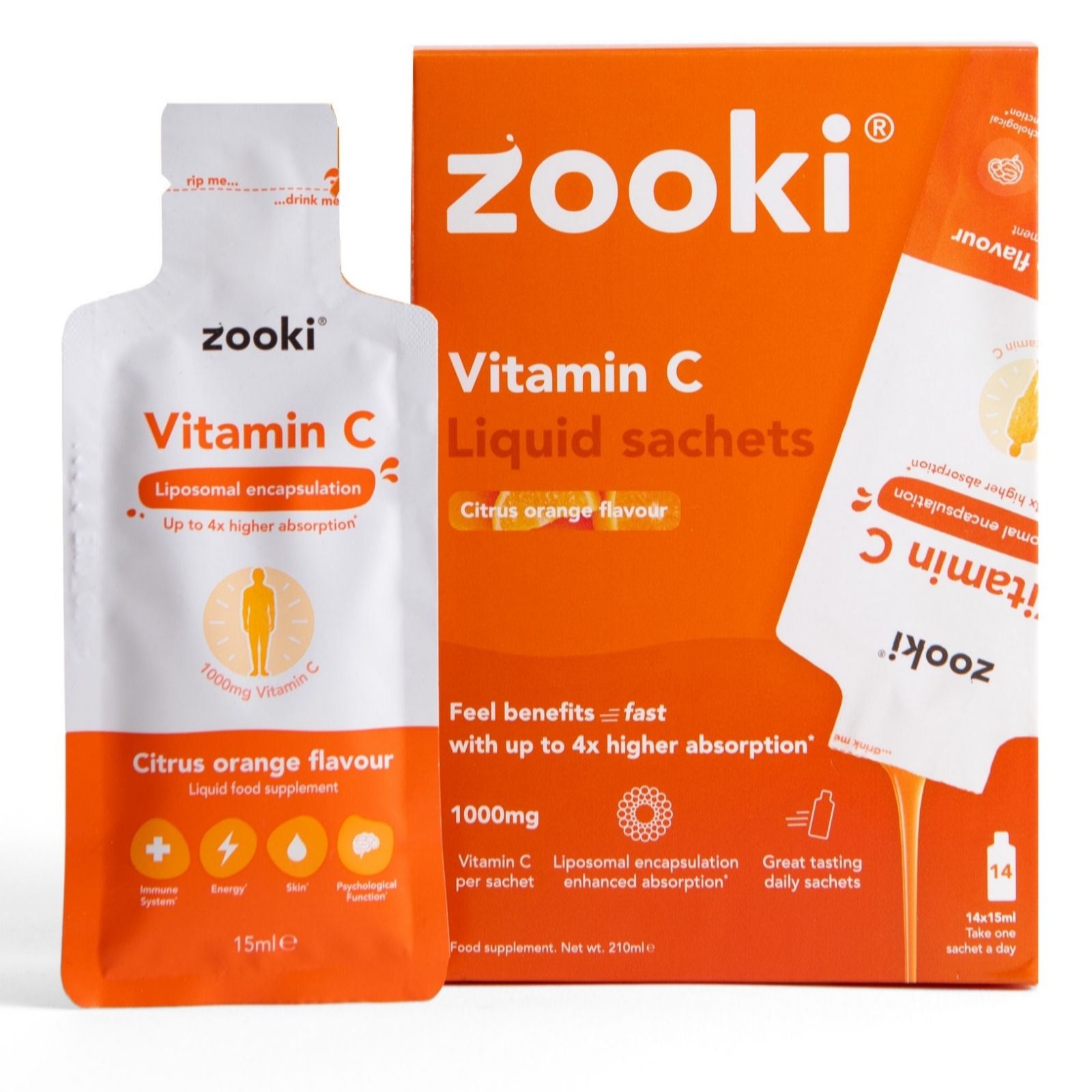 Zooki Orange Vitamin C Liquid Sachets 2 Week Supply
