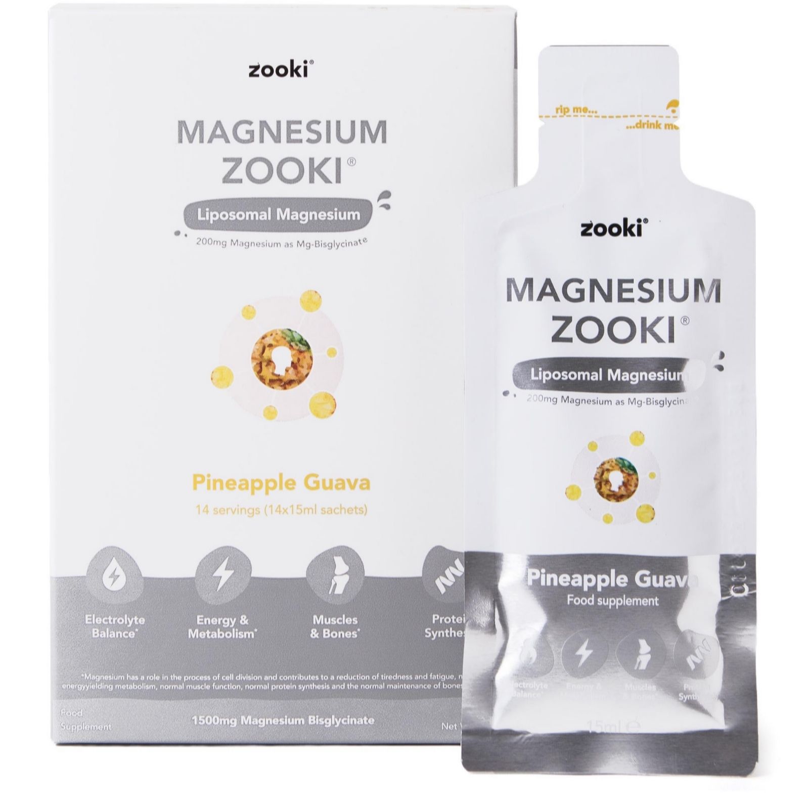 Zooki Pineapple Guava Magnesium Liquid Sachets 2 Week Supply