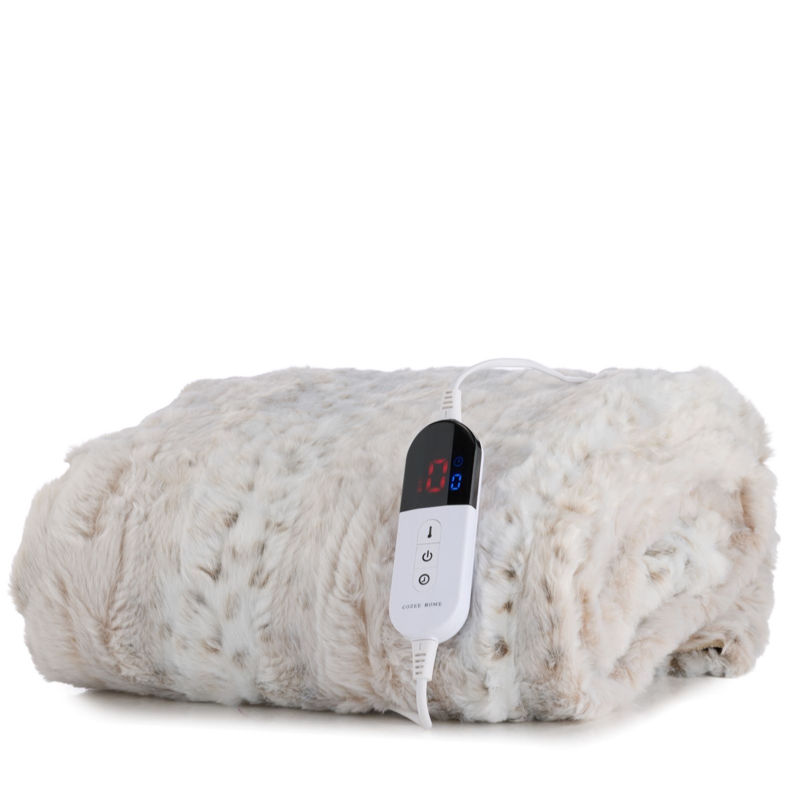 Cozee Home Printed Faux Fur and Velvetsoft Heated Throw with 9 Heat...