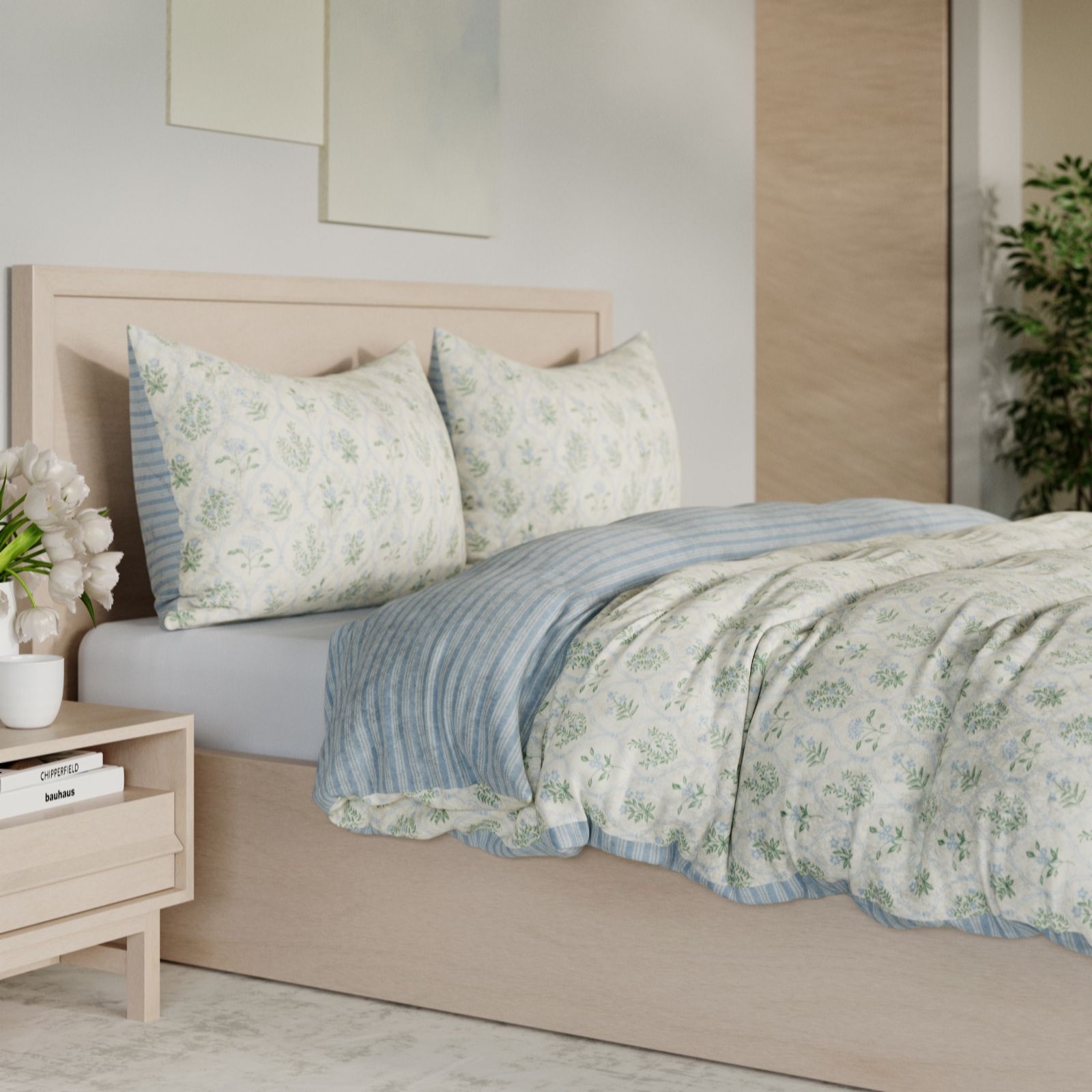 Cozee Home Floral Stripe Reversible Velvetsoft 3 Piece Duvet Set