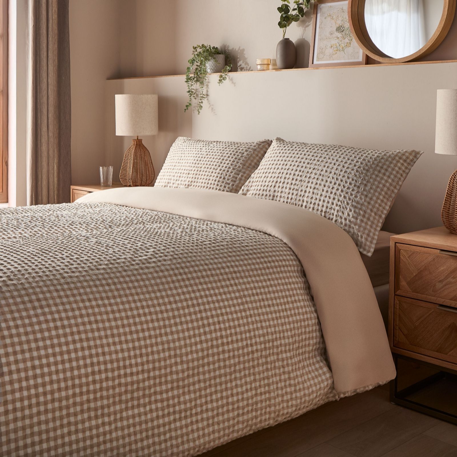 Silentnight Supersoft Duvet Set, Gingham - Natural