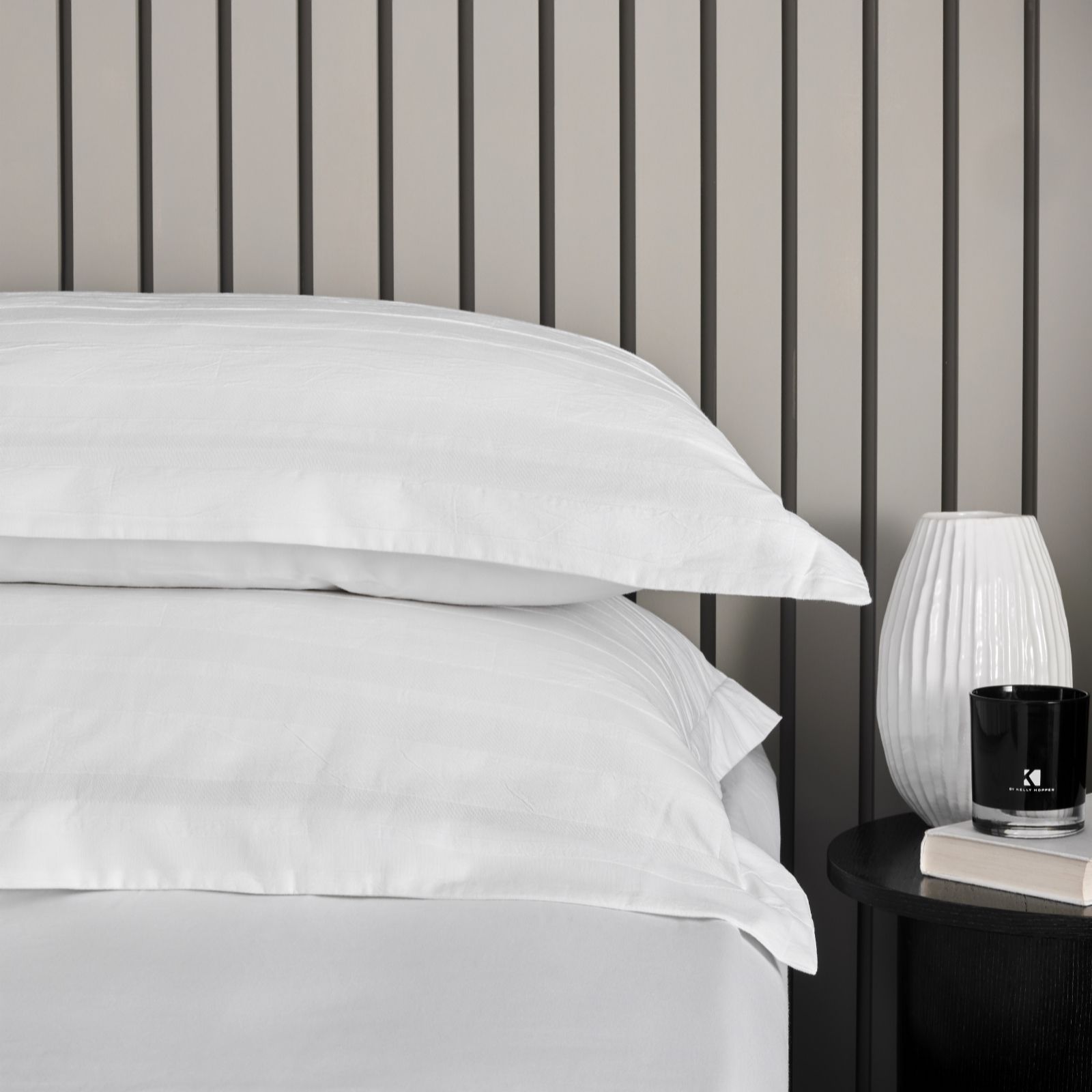 K by Kelly Hoppen 100% Cotton Striped Matelasse Set of 2 Oxford Pil...