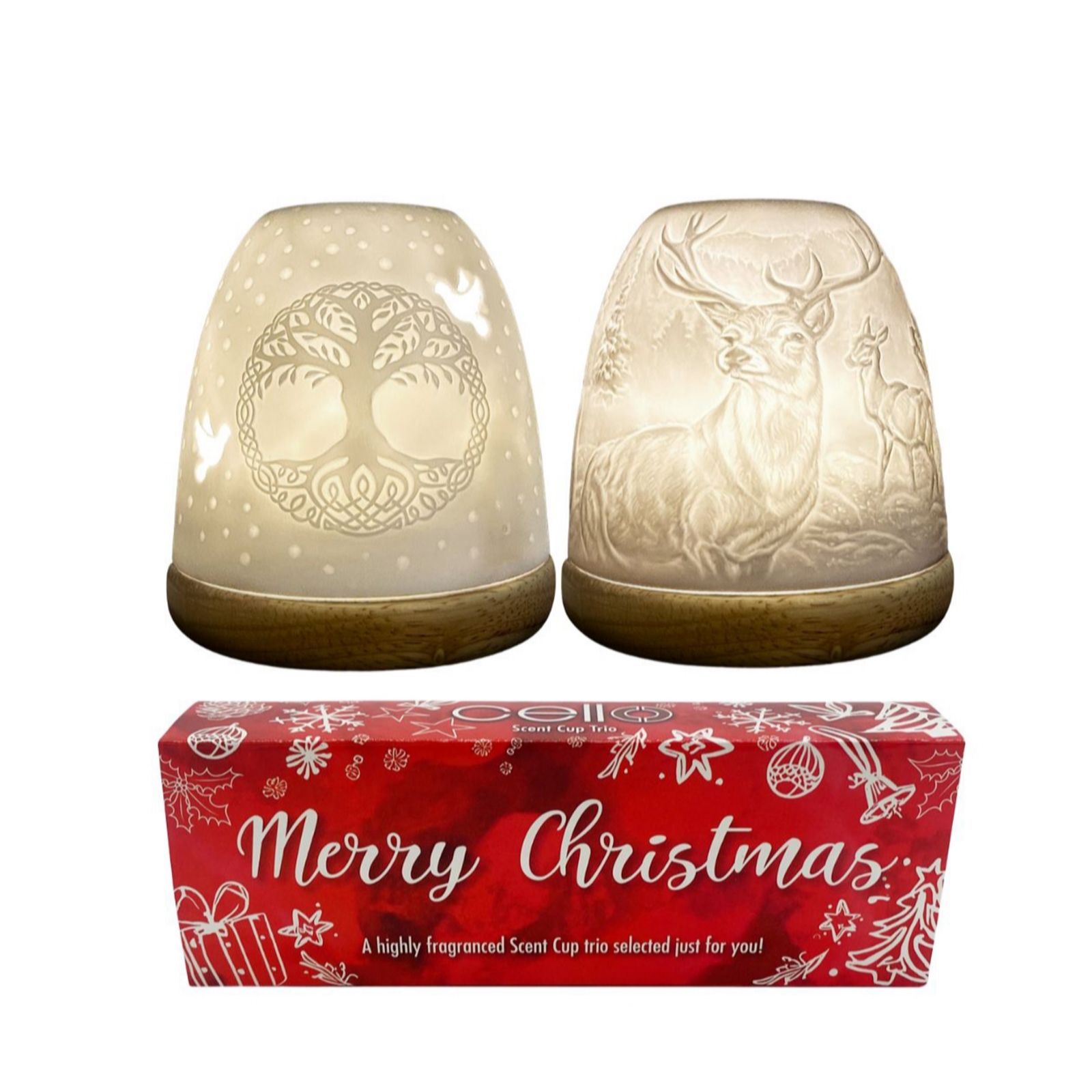 Cello Porcelain Set of 2 Mixed Design Tall Tealight Dome with Scent...