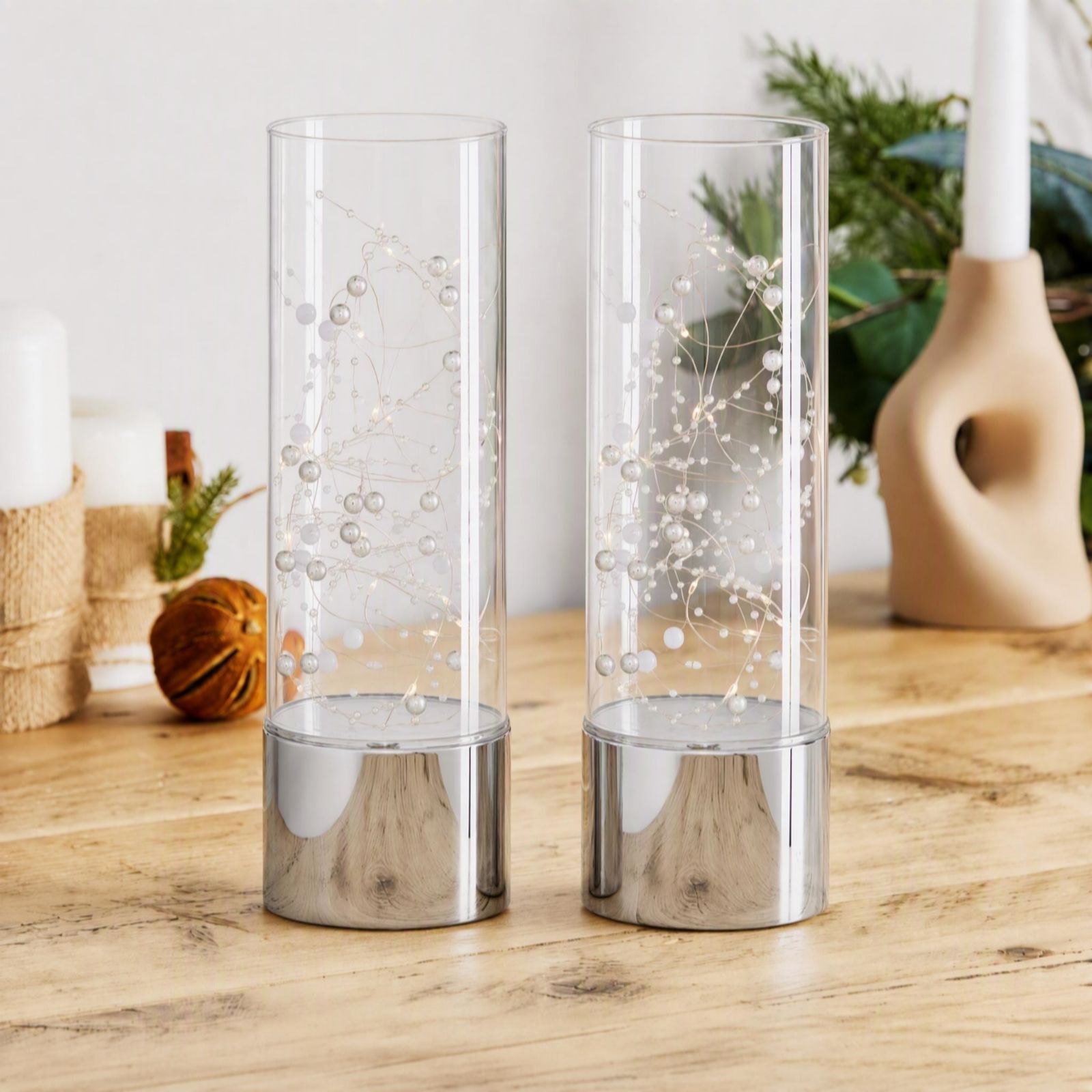 Home Stories Set Of 2 25cm Pre Lit Cylinders