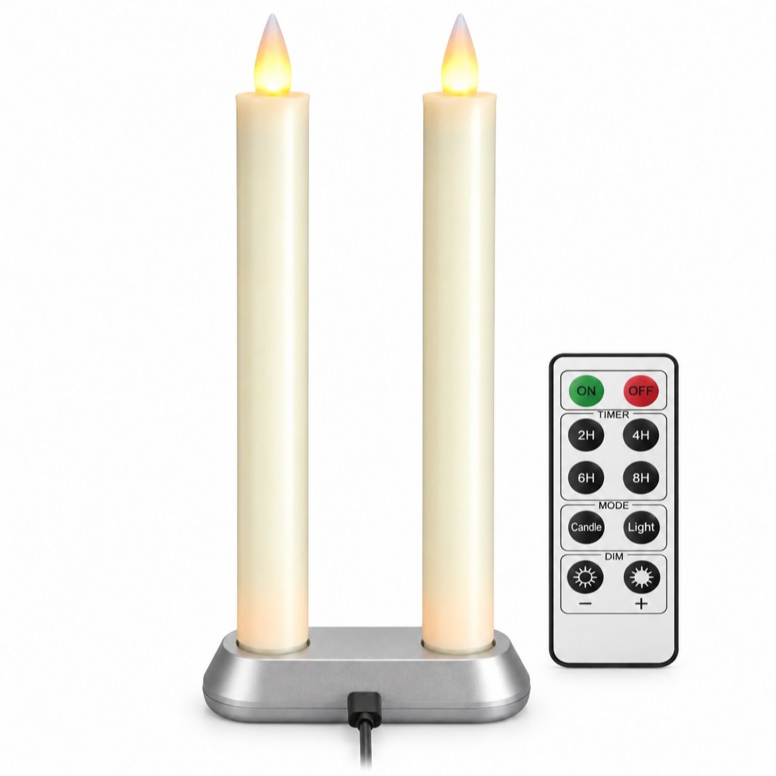 Cello Living Flame Set of 2 Rechargeable Taper Candles with chargin...