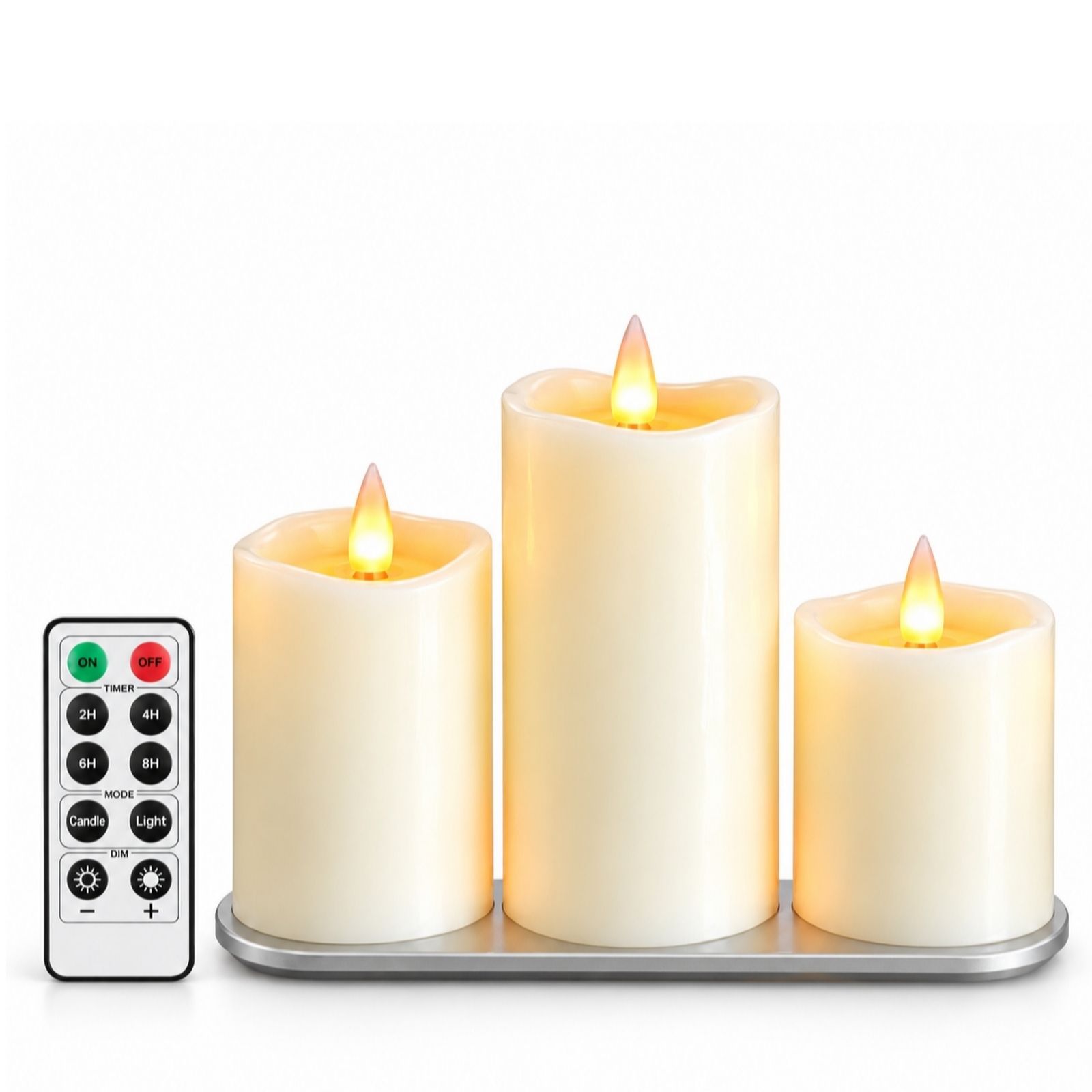 Cello Living Flame Set of 3 Rechargeable Wax Pillar Candles with ch...