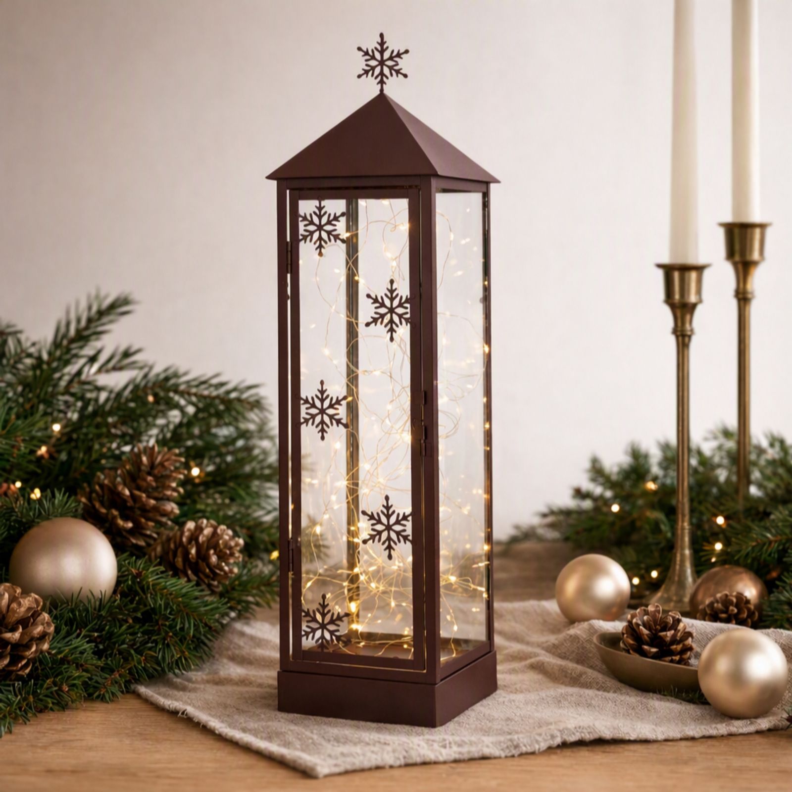 Home Stories Pre Lit Indoor/Outdoor Snowflake Lantern with Rice Lights