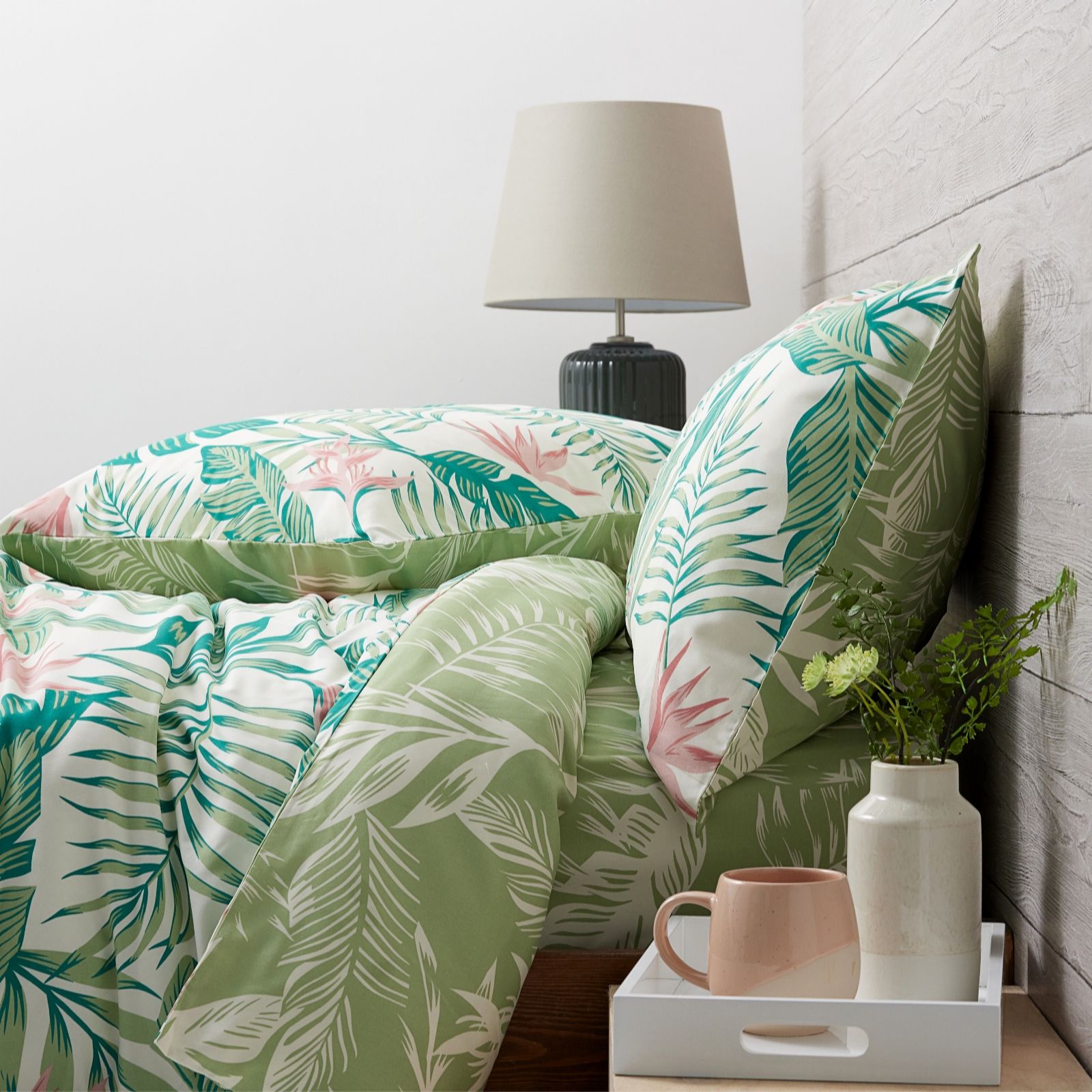 Cozee Home Green Supersoft By Palm Print Reversible 4 Piece Duvet Set