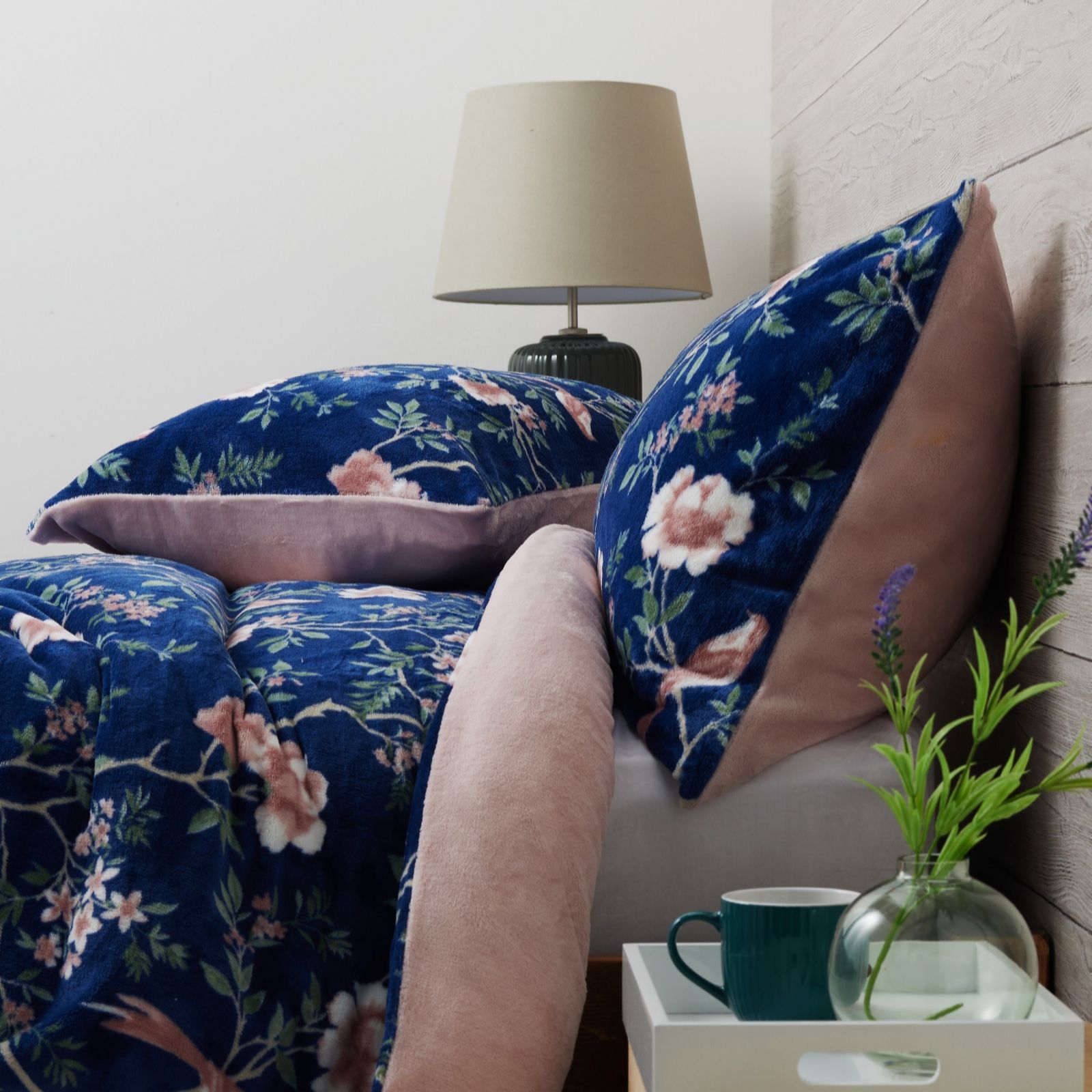 Cozee Home Blue Velvetsoft Mayfair Floral Print 3 Piece Duvet Set