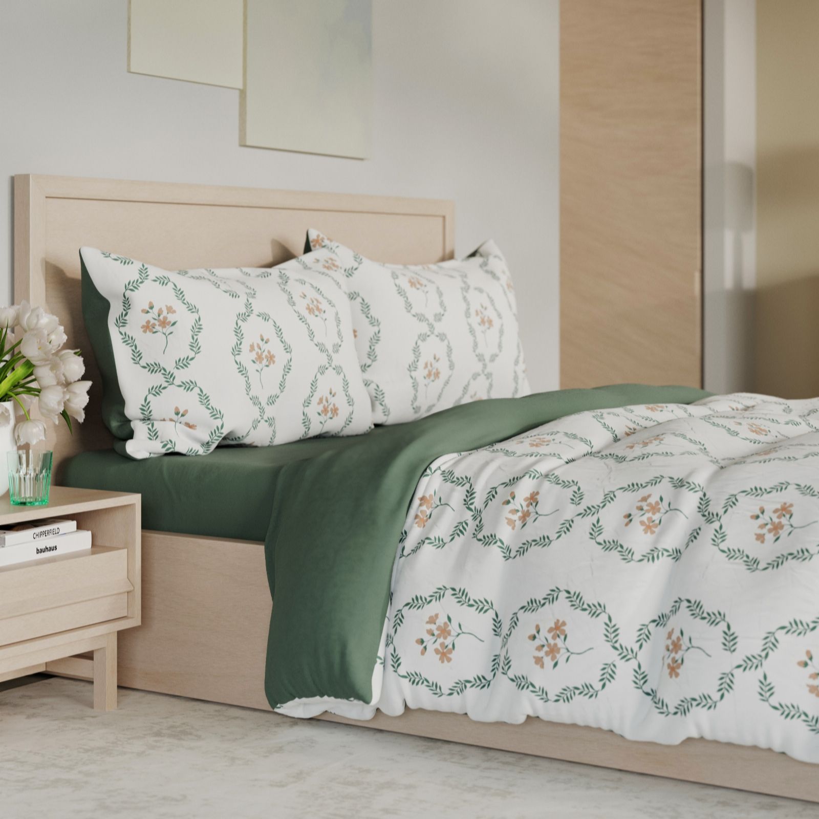 Cozee Home Green Supersoft By Floral Medallion 4 Piece Duvet Set