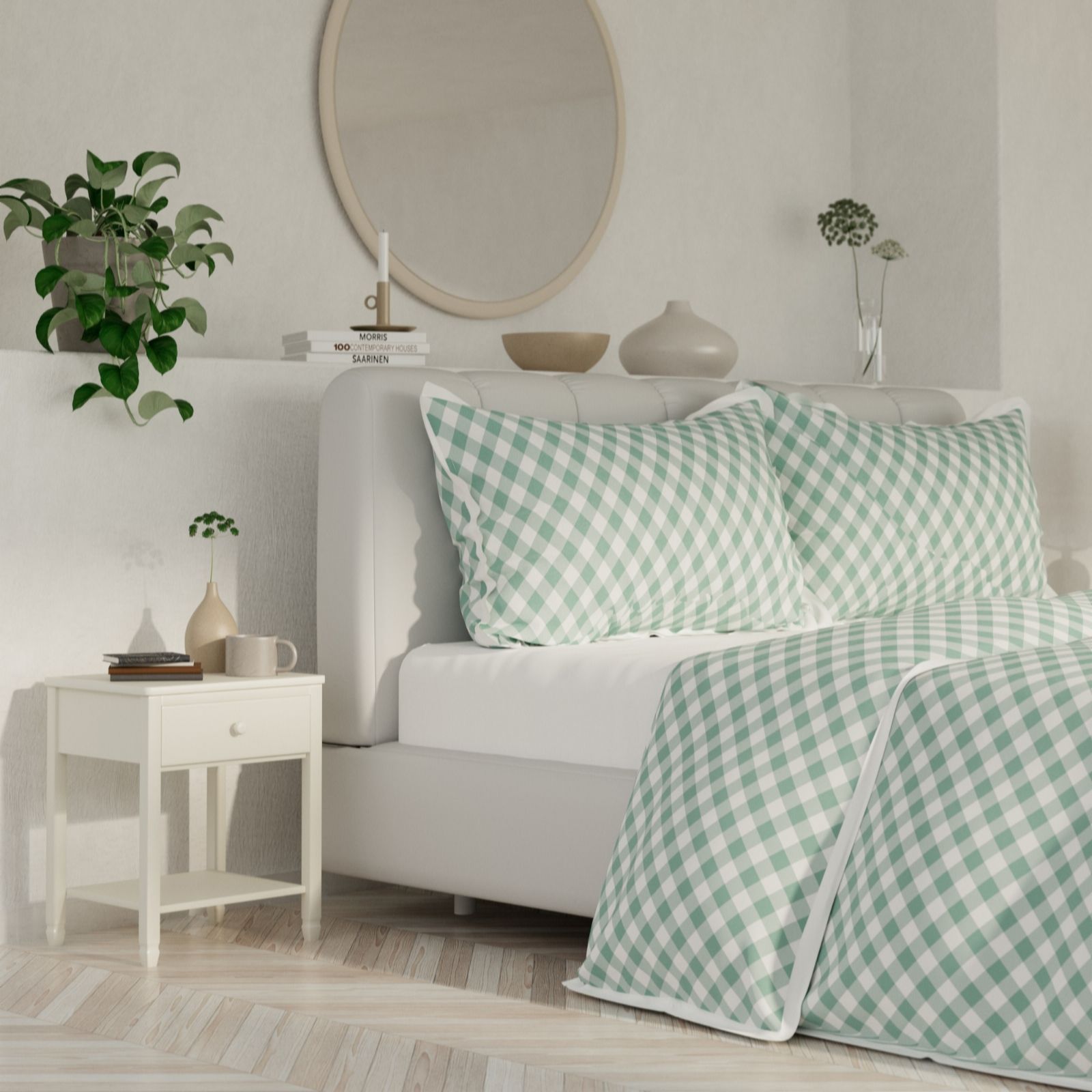 Cozee Home Green Supersoft By Gingham 3 Piece Duvet Set