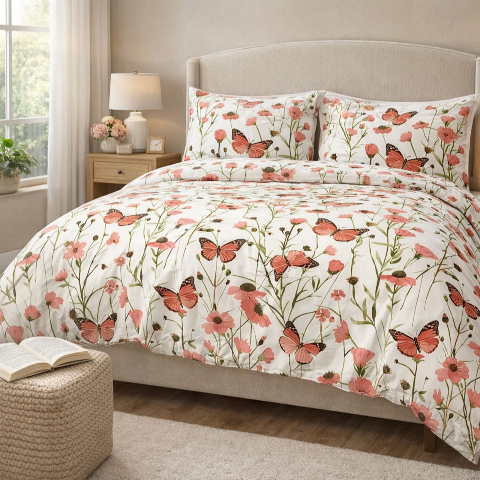 Cozee Home Cream Supersoft By Poppy Butterfly 3 Piece Duvet Set