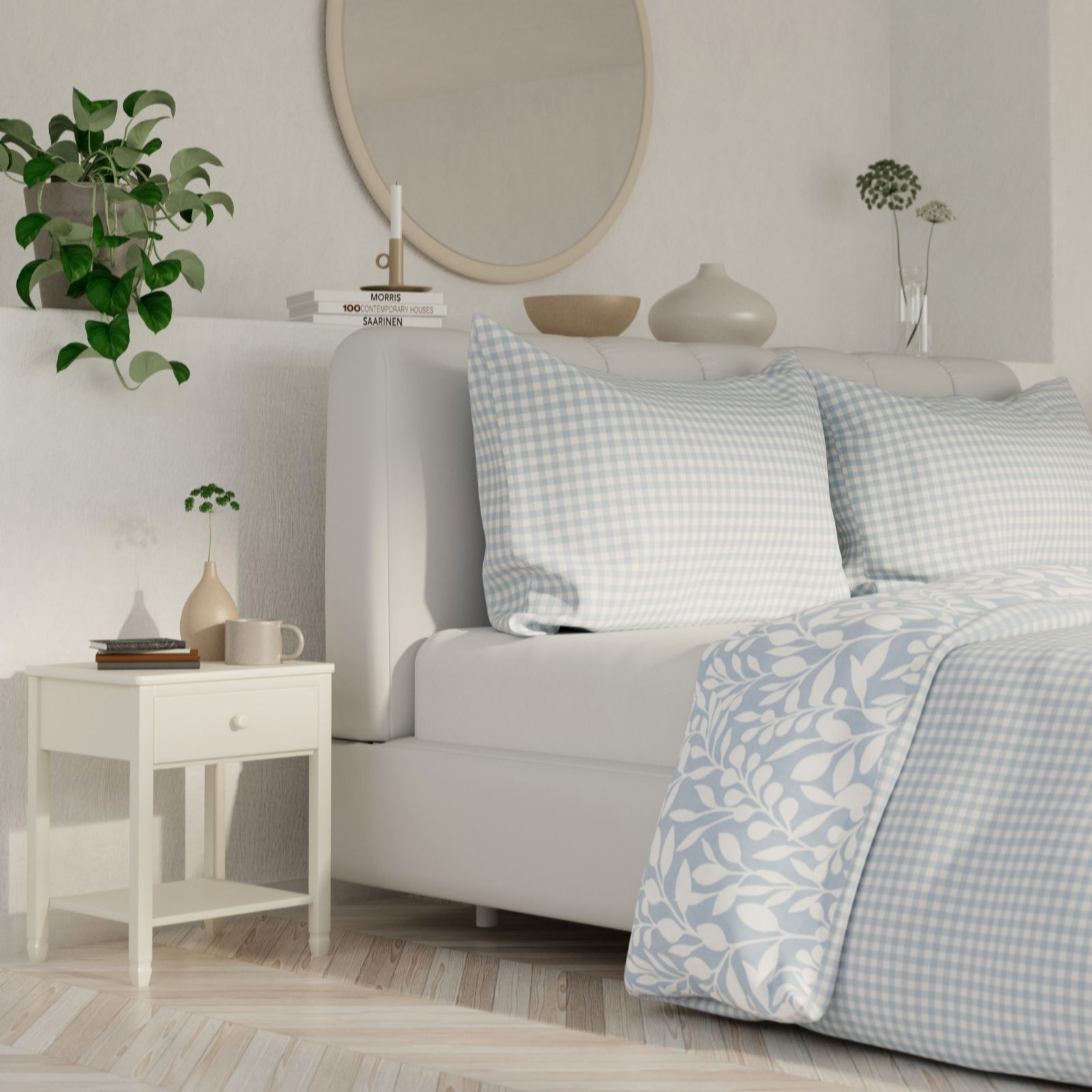 Cozee Home Blue Supersoft By Gingham Reversible 3 Piece Duvet Set