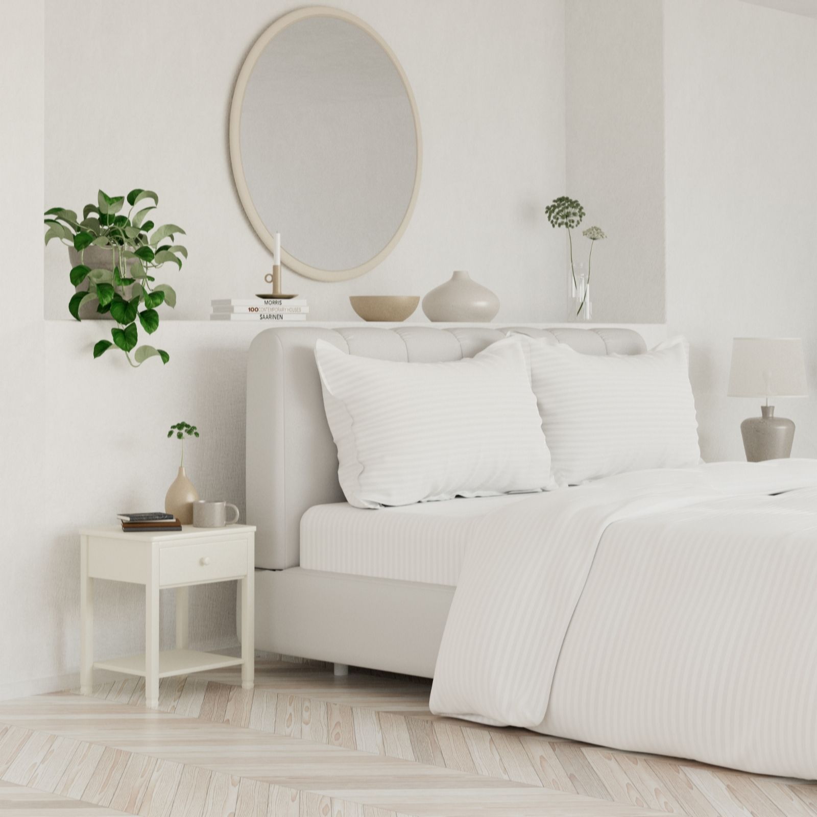 Northern Nights 400TC 100% Cotton Sateen Stripe 4 Piece Duvet Set