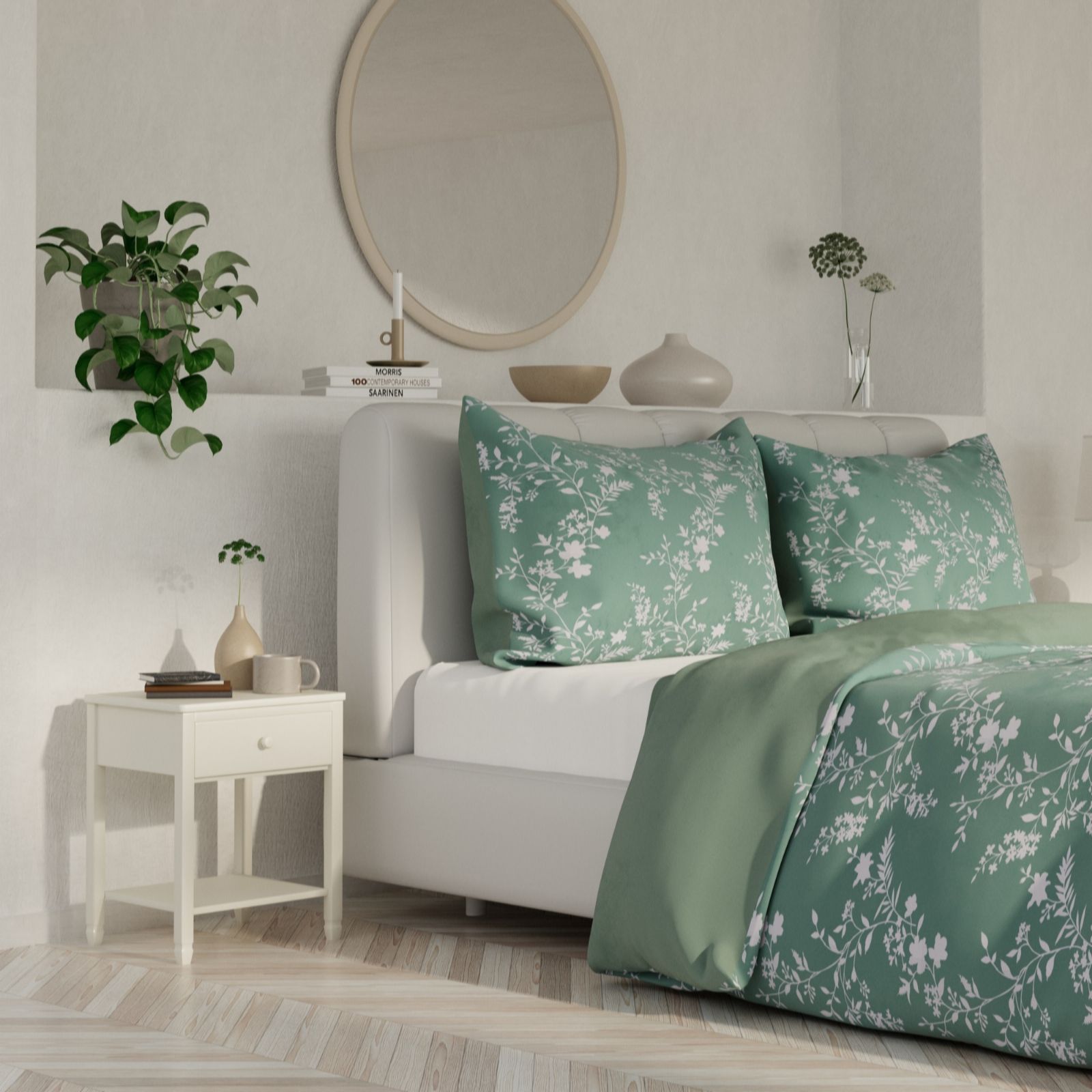 Cozee Home Green Supersoft By Leaf Print 3 Piece Duvet