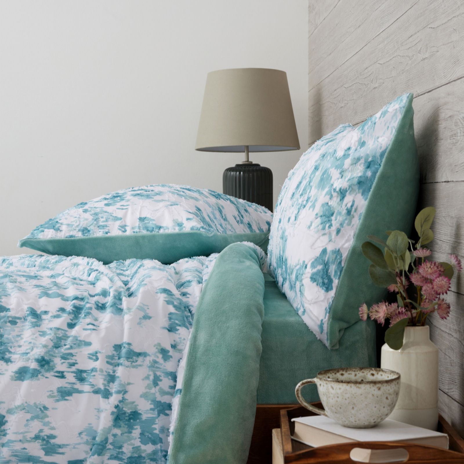 Cozee Home Pink Abstract Print & Textured Velvetsoft 4 Piece Duvet Set