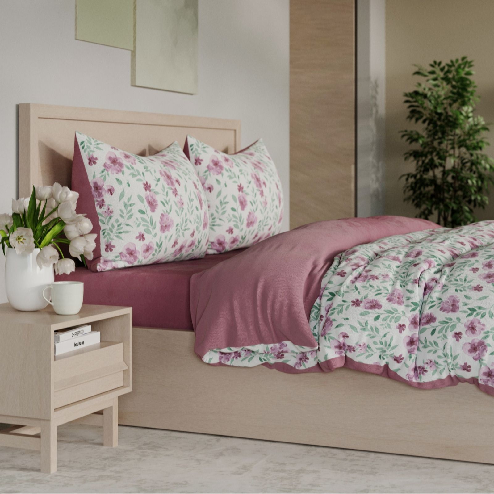 Cozee Home Purple Limited Edition Floral Print 4 Piece Duvet Set
