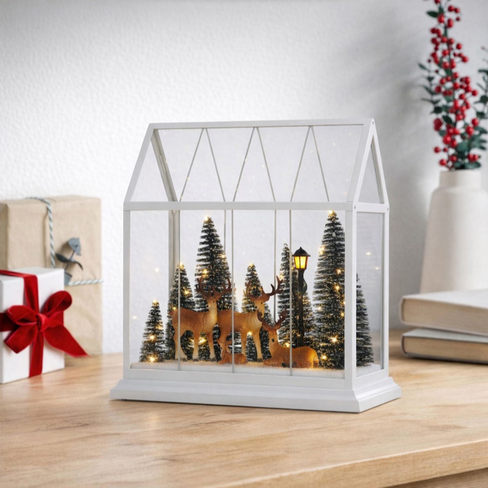 Home Stories Pre Lit Large Snow Village in Glass House
