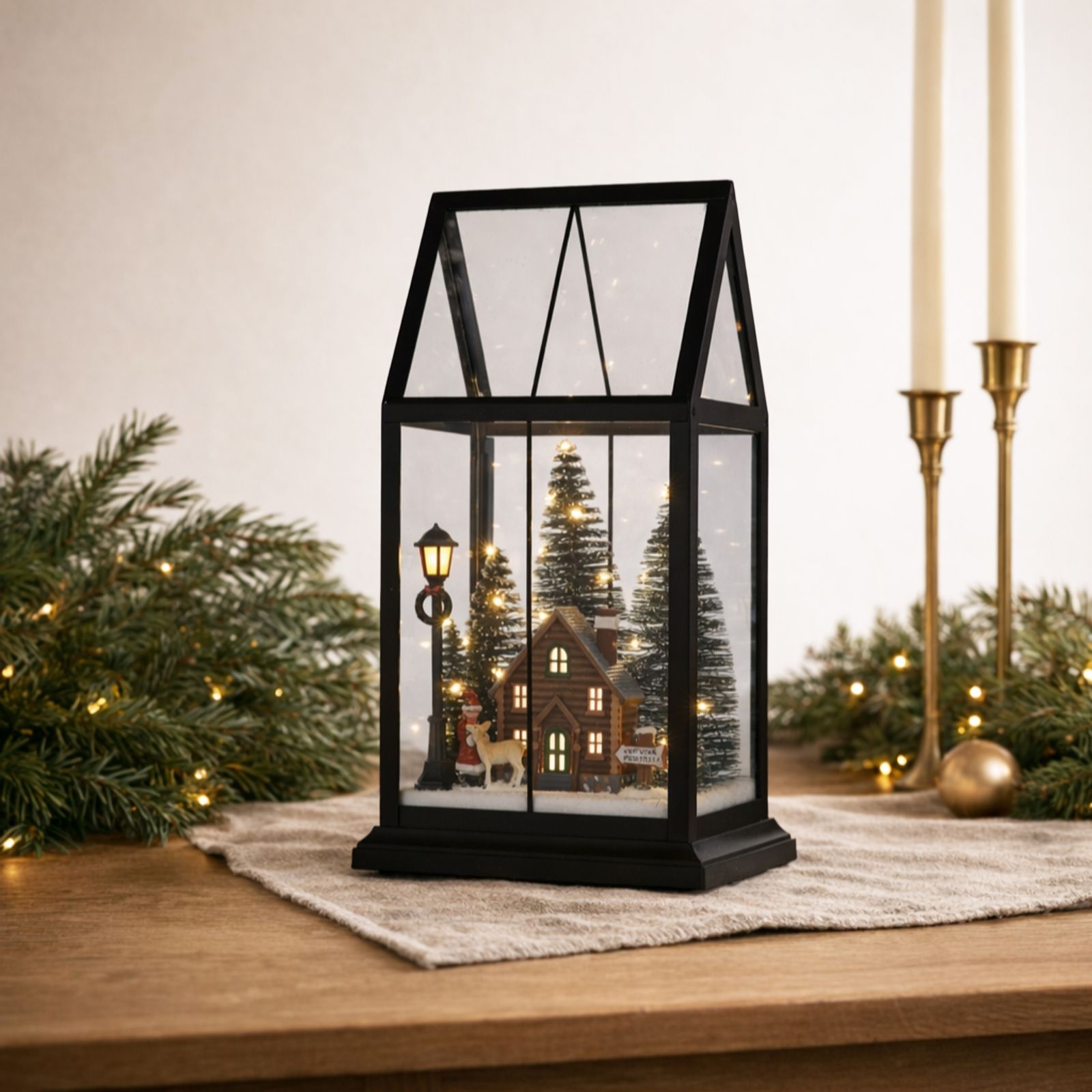 Home Stories Pre Lit 33cm x 17.5cm Snow Scene Glass House Decor
