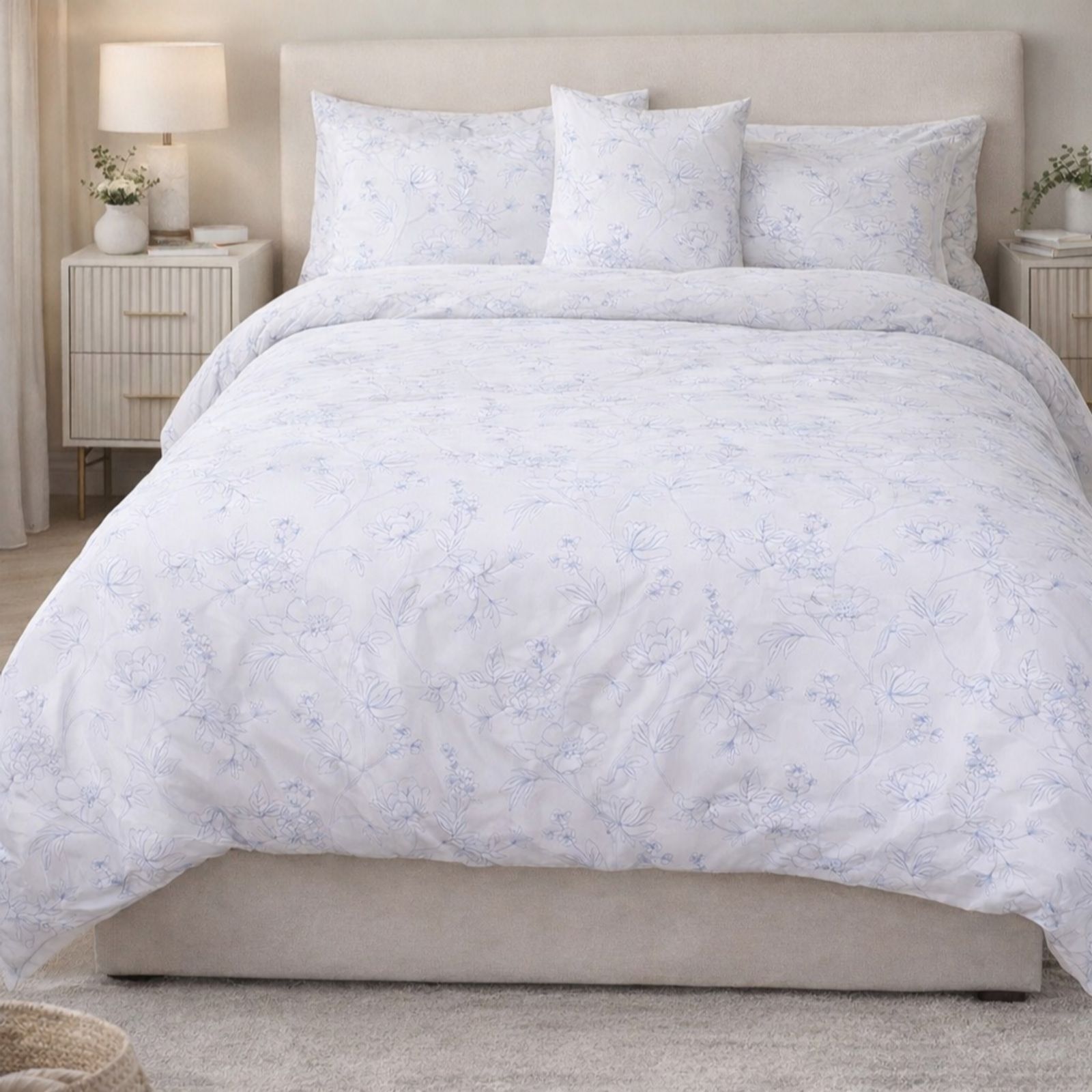 Cozee Home White Supersoft By Bordeaux Floral Embroidery 4 Piece Duvet Set