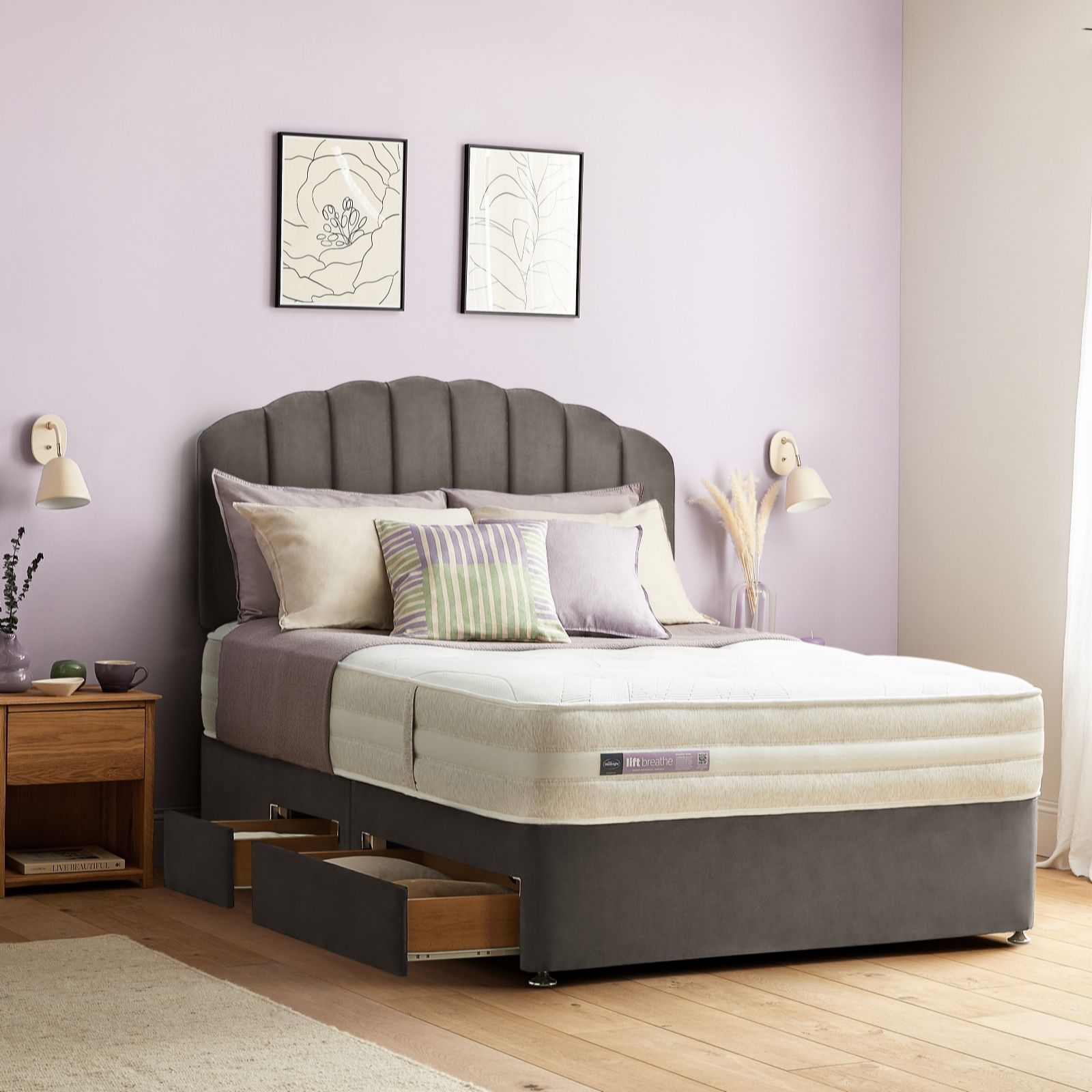 Silentnight Charcoal Velour Lift Breathe Mattress And Divan