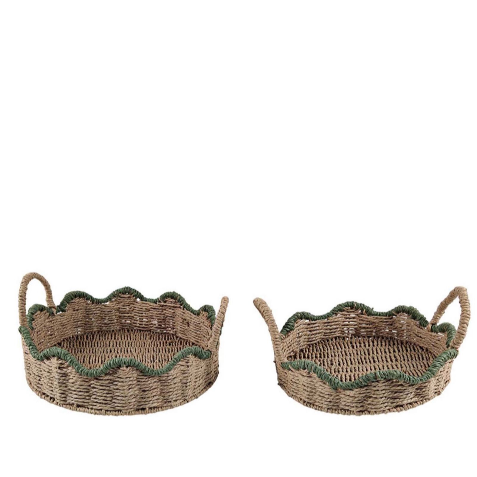 Home Stories Set of 2 Woven Paper Baskets with Scallop Edge