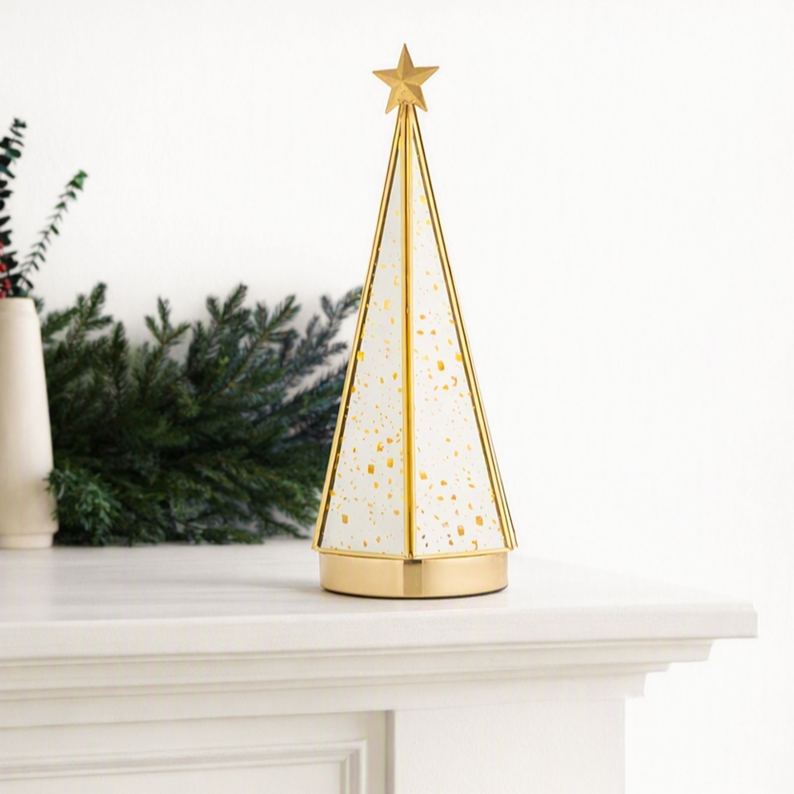 Home Stories Pre Lit Gold Mercury Glass Star or Tree Shape with Bat...