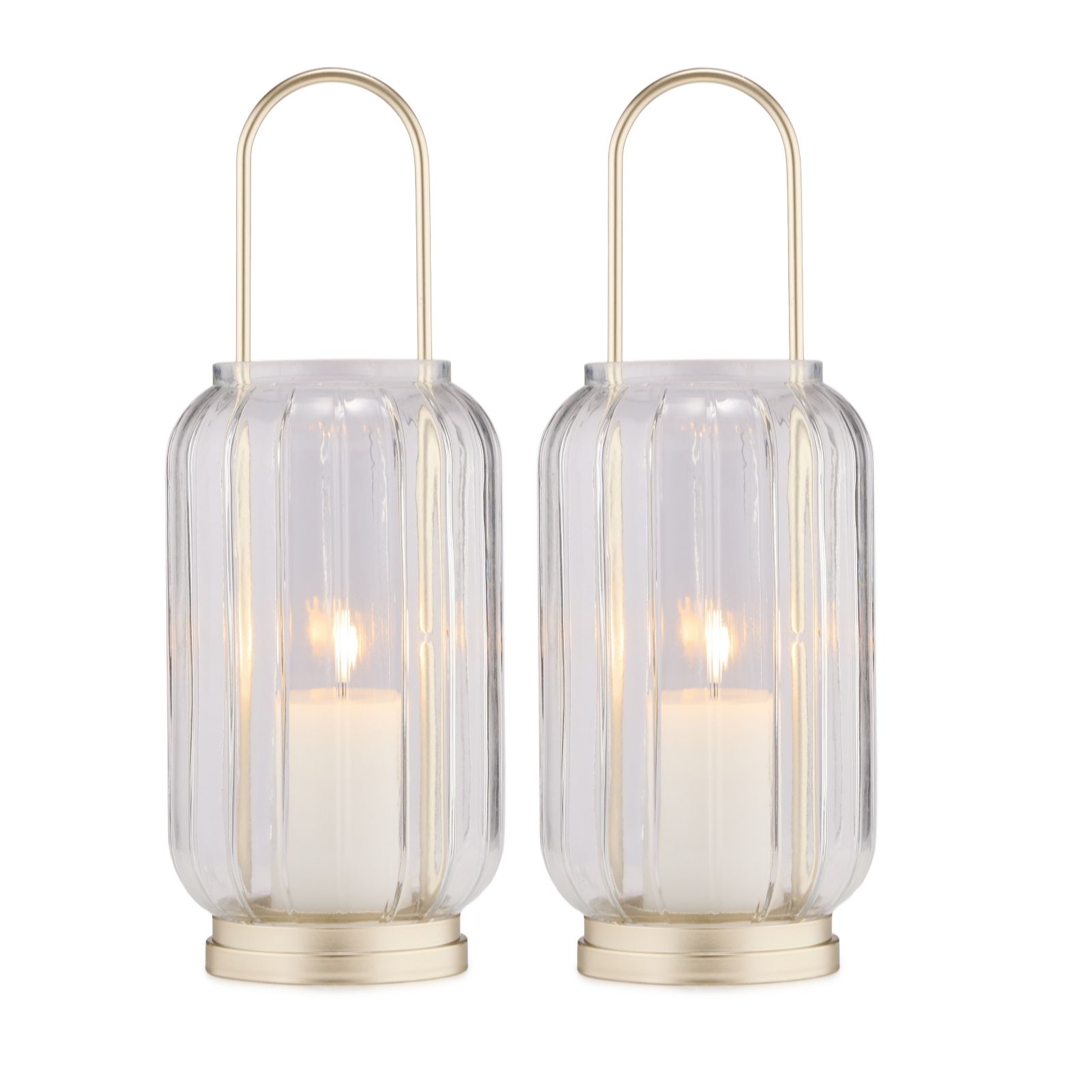 Sara by Sara Davies Set of 2x 31cm Glass Hurricanes w/ LED candle