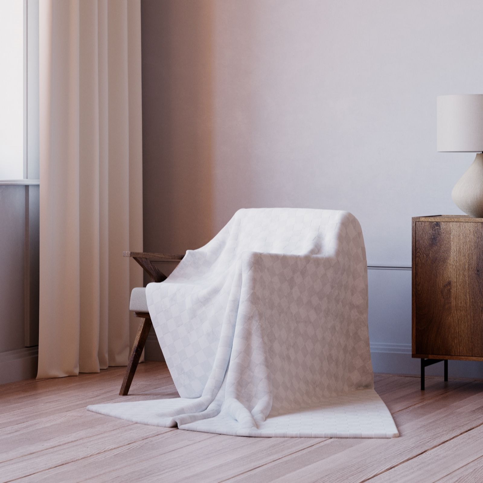 Cozee Home Bright White Checkerboard Throw With Sherpa
