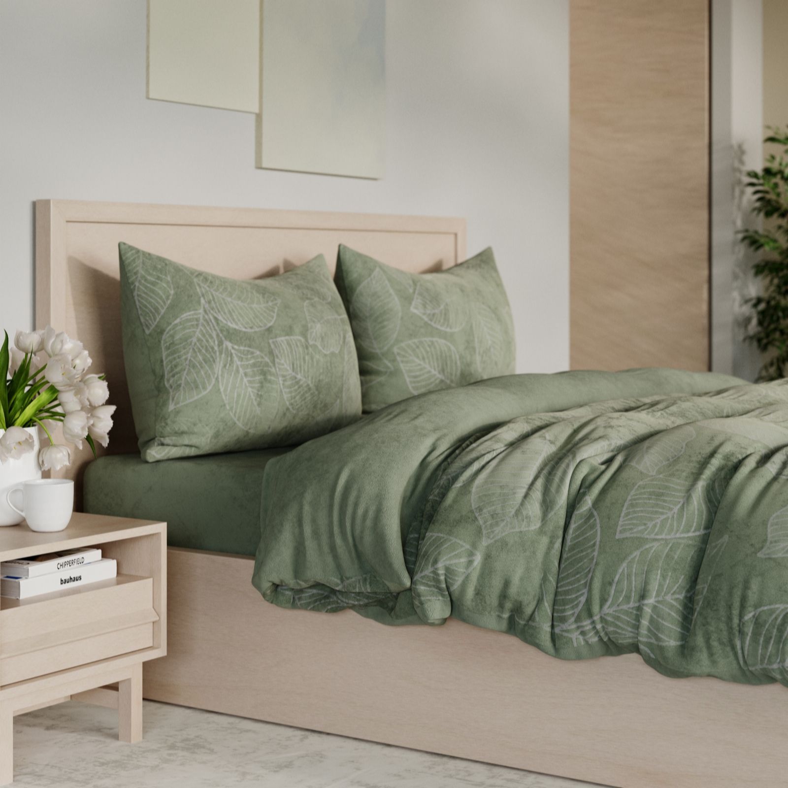 Cozee Home White Oversized Leaf Tufted 4 Piece Velvetsoft Duvet Set