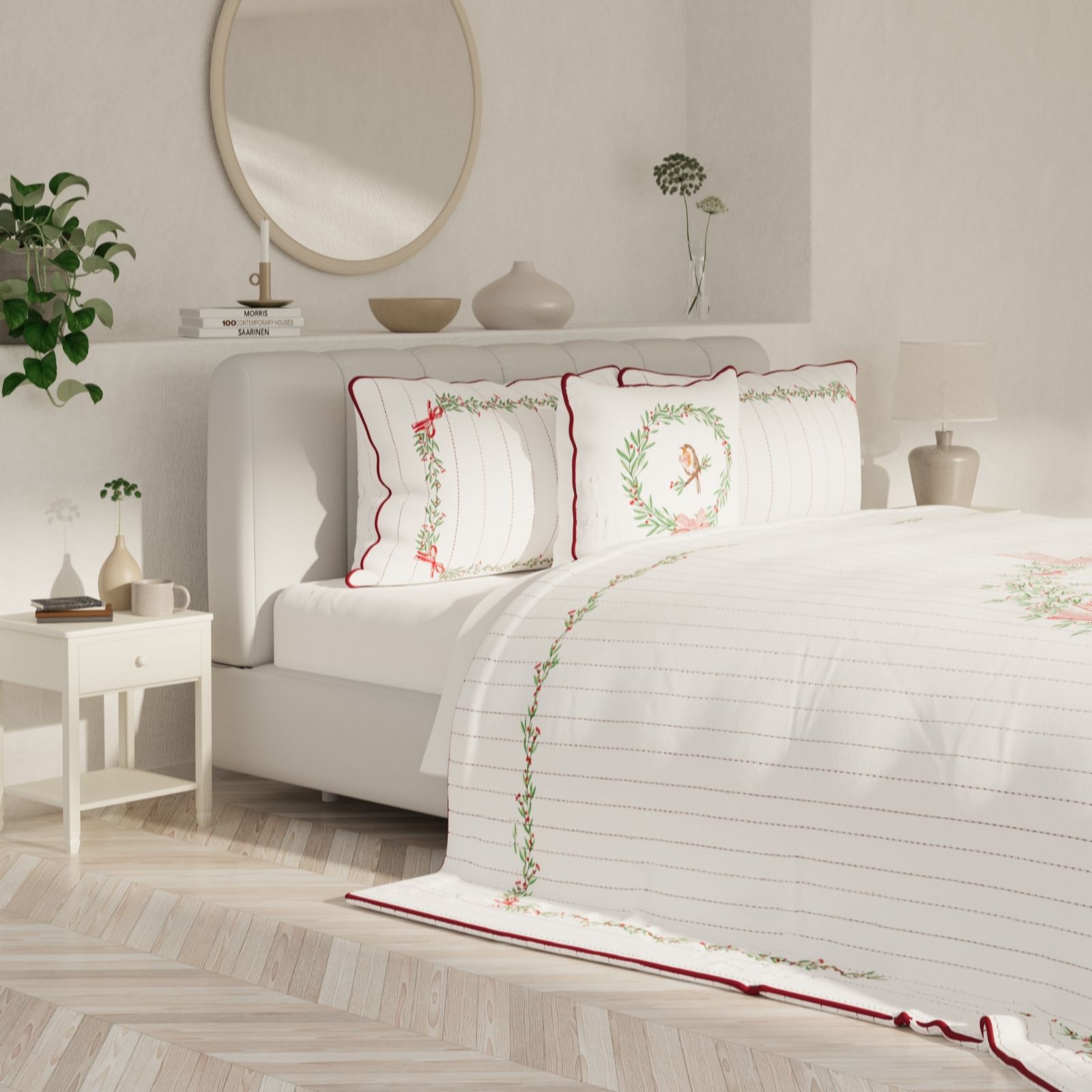 Home Stories Christmas Icons Embroidery Quilted Bedspread with Velv...