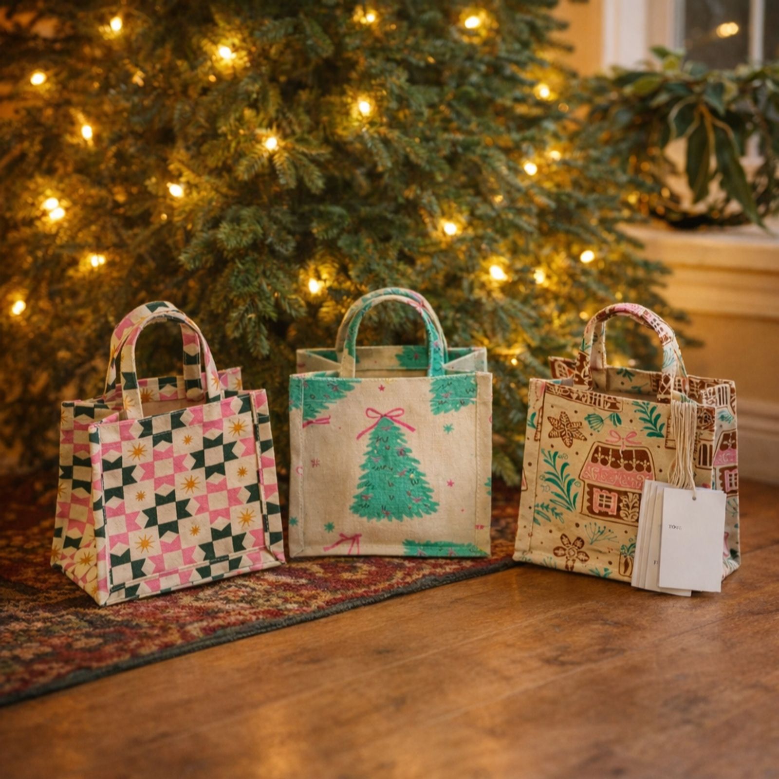 Home Stories 12 Piece Reusable Christmas Gift Bag Set with Tags