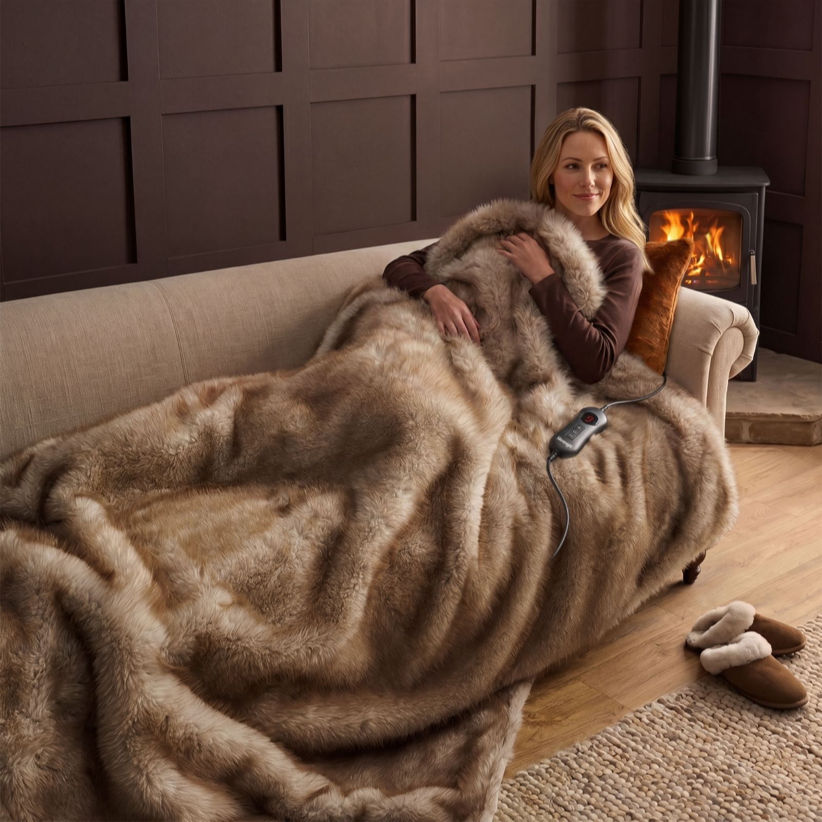 Silentnight Faux Fur & Fleece Reverse Heated Throw w/ 9 Heat Settings