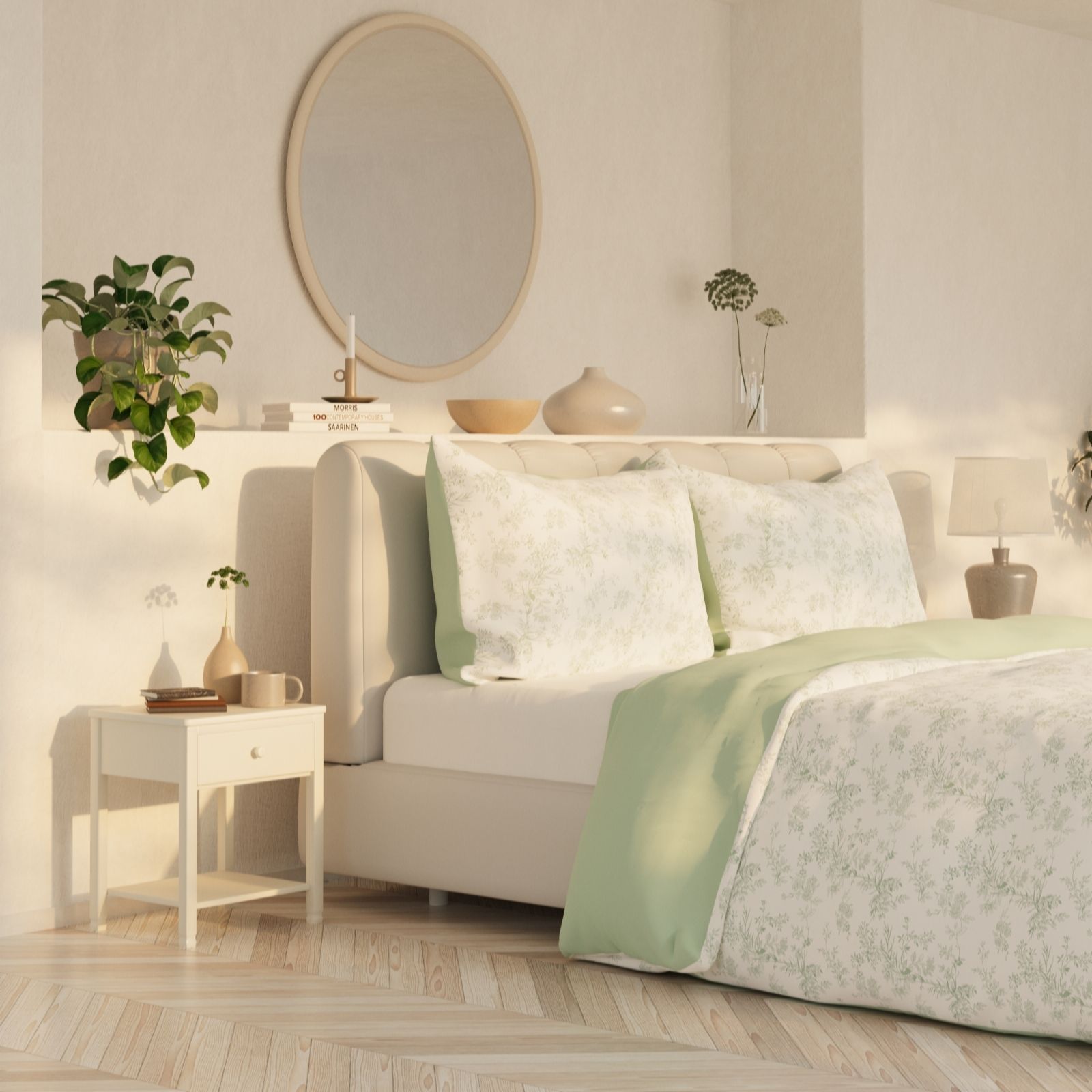 Cozee Home Sage Supersoft By Floral 3 Piece Duvet Set