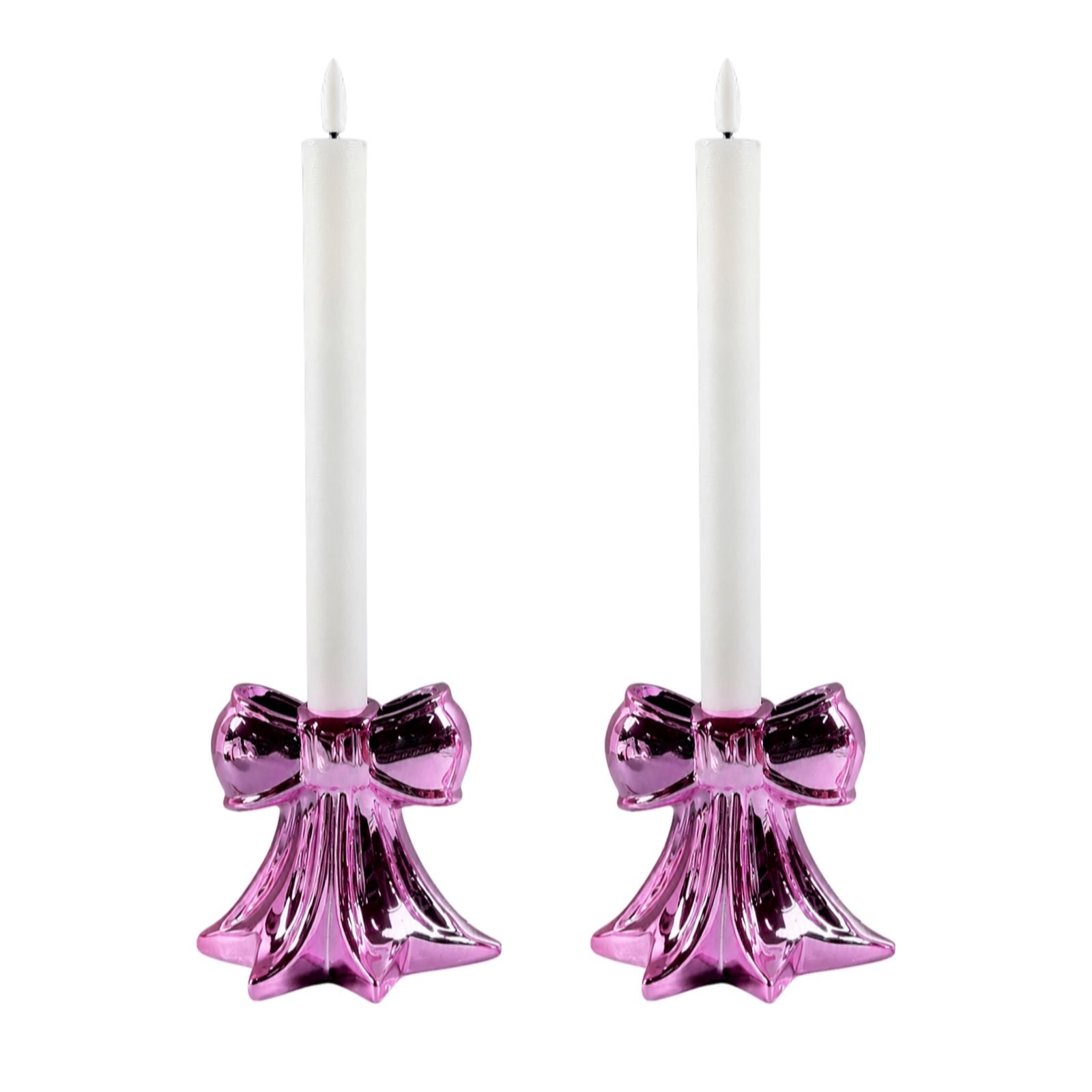 Home Stories Set of 2 Metallic Bow Candle Holders with LED Candles