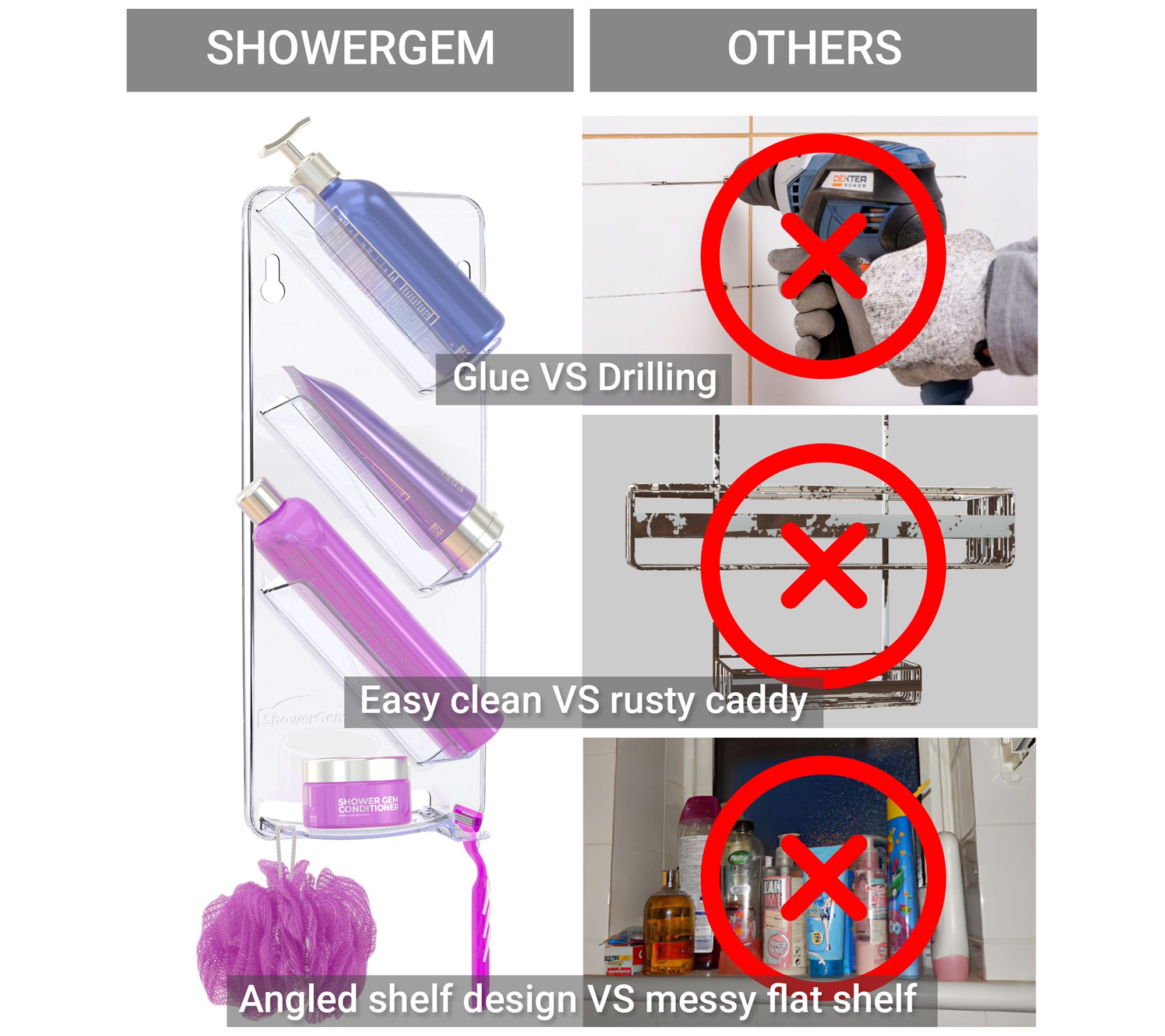 Shower Gem Shower Caddy and Organizer Set
